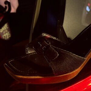 Franko Sarto Black Denim Squared Toe Slide Heels